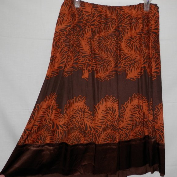 J Jill 26W Brown Silk Skirt Below Knee BOHO H527 - Picture 2 of 5